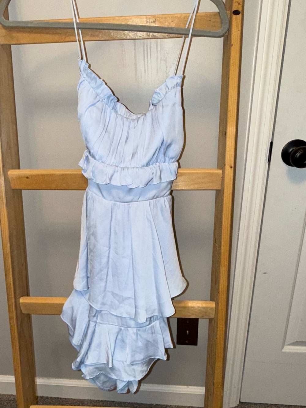 NWT SAINTS + SECRETS Powder Blue Ruffle Mini Dress with Drawstring - Picture 10 of 11